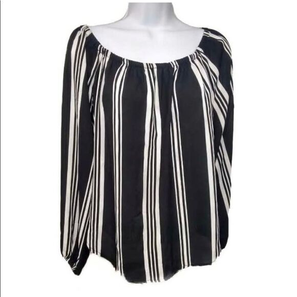 Bleuh Ciel black and white striped blouse. Wear off or on shoulders - Picture 1 of 7